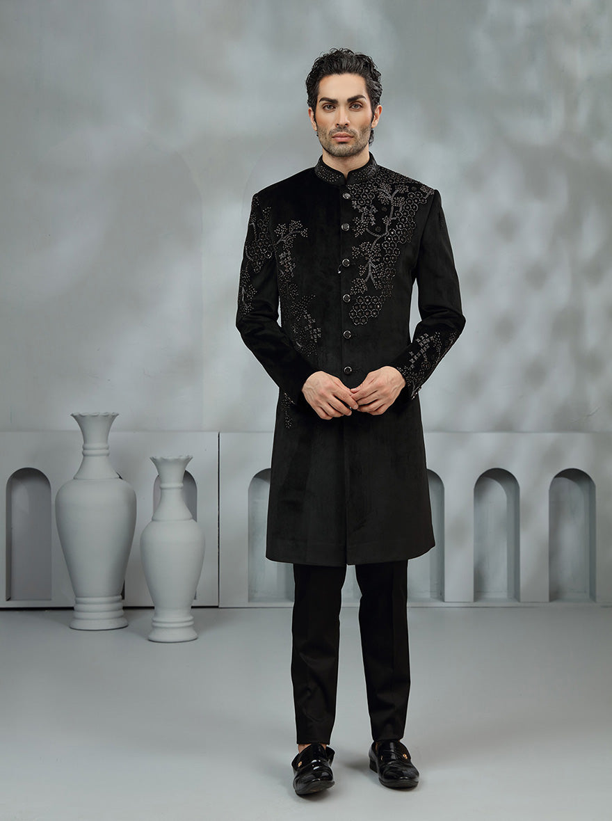 Black Embroidered Indowestern | TULA