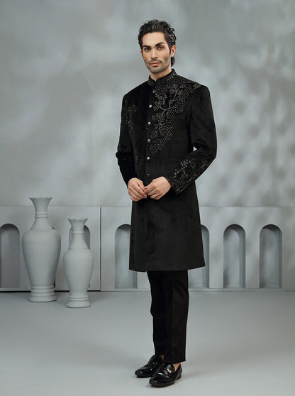 Black Embroidered Indowestern | TULA