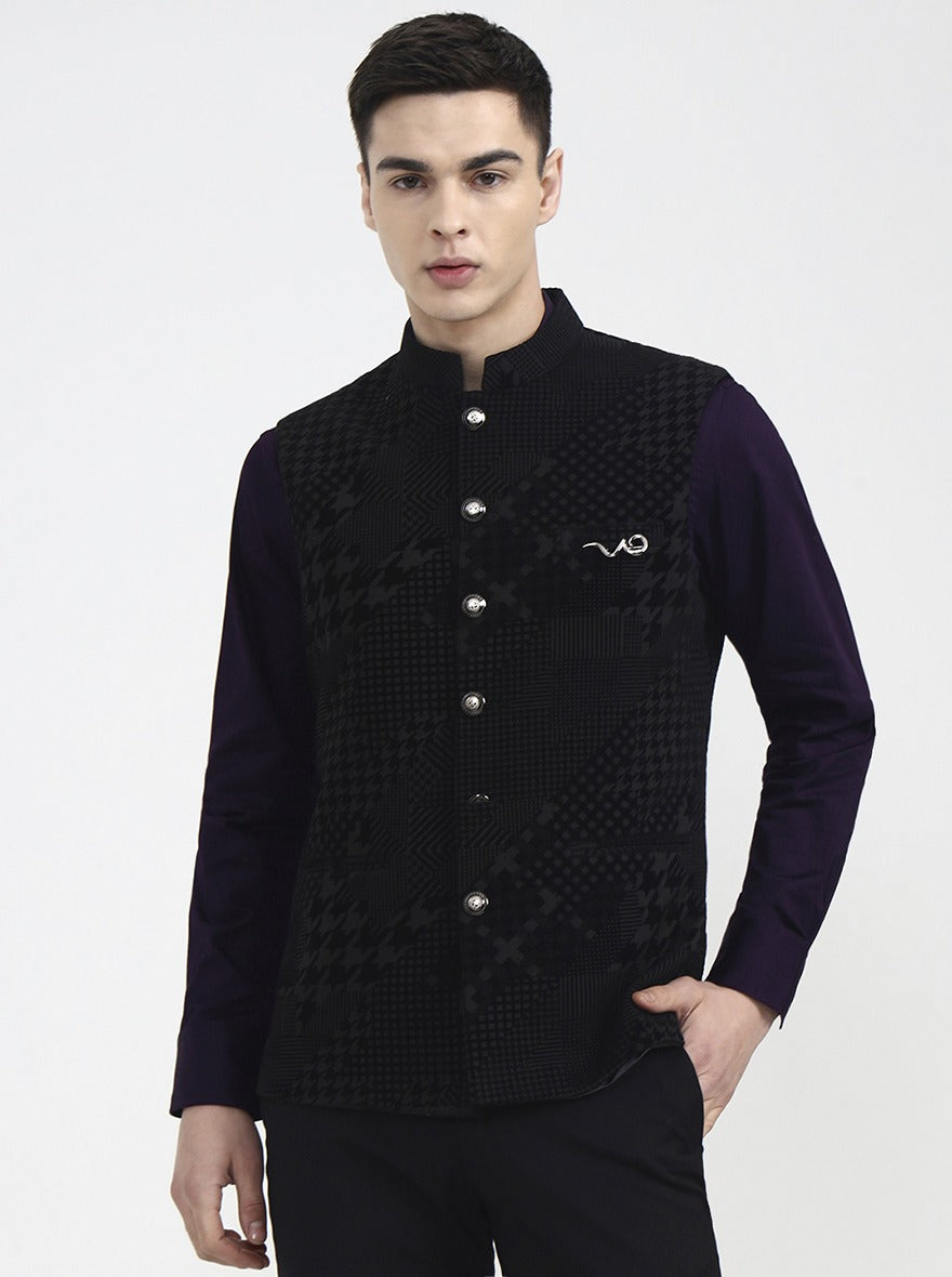 Black Printed Regular Fit Waistcoat | Wyre