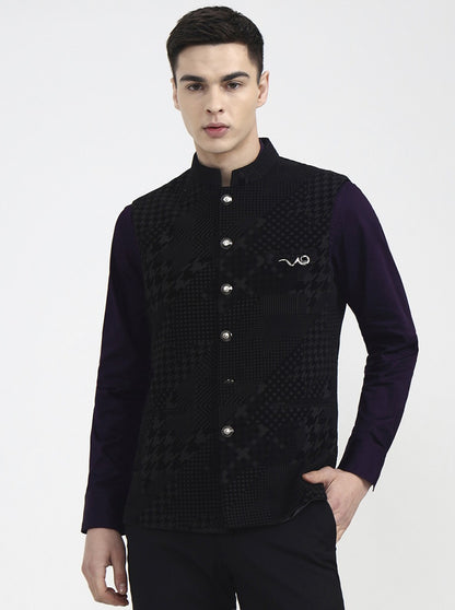 Black Printed Regular Fit Waistcoat | Wyre