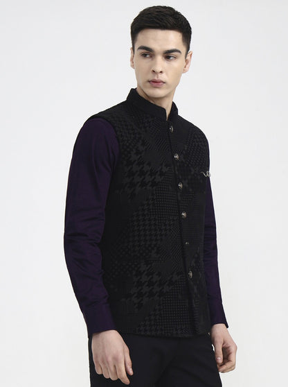 Black Printed Regular Fit Waistcoat | Wyre