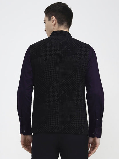 Black Printed Regular Fit Waistcoat | Wyre