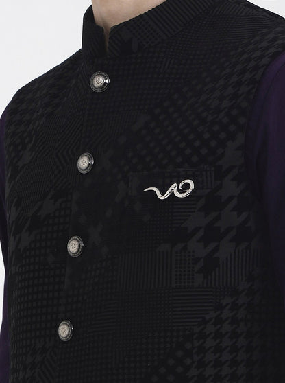 Black Printed Regular Fit Waistcoat | Wyre