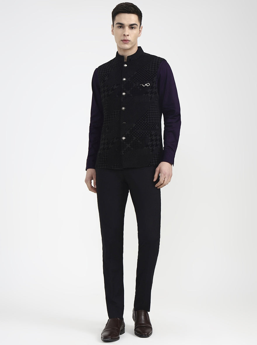 Black Printed Regular Fit Waistcoat | Wyre