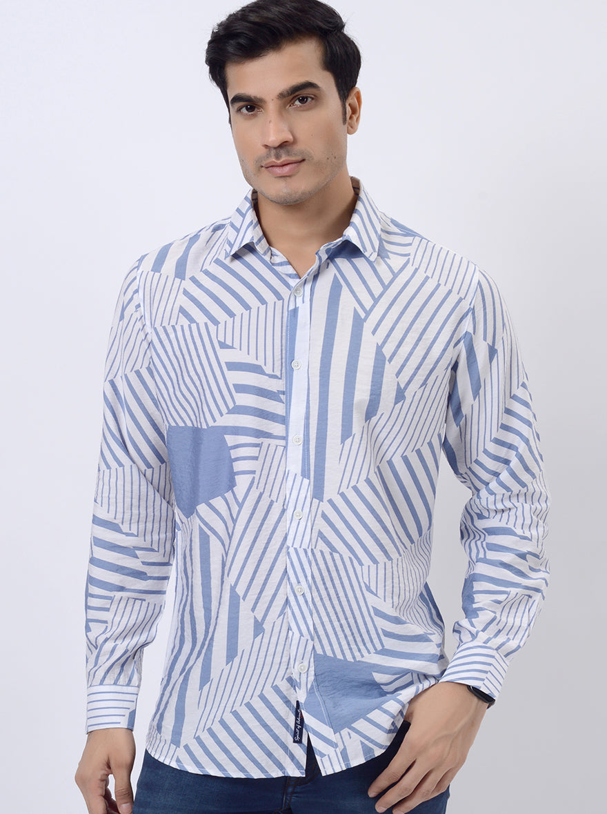 Light Blue Printed Slim Fit Casual Shirt | JadeBlue