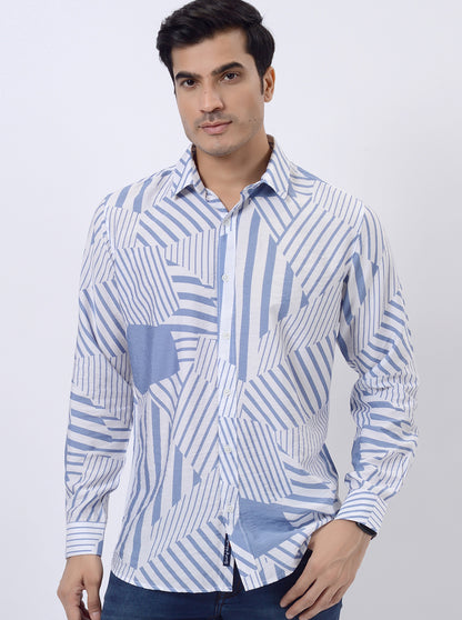 Light Blue Printed Slim Fit Casual Shirt | JadeBlue