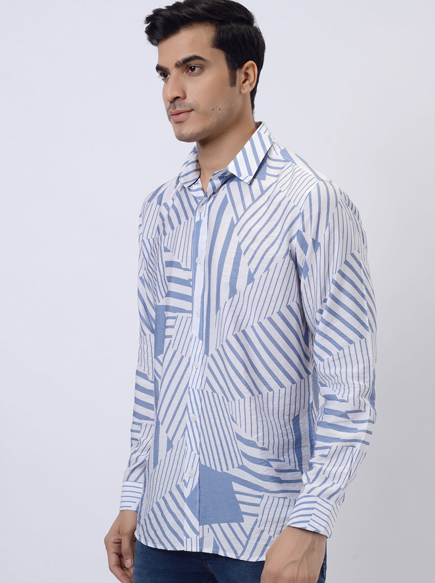 Light Blue Printed Slim Fit Casual Shirt | JadeBlue