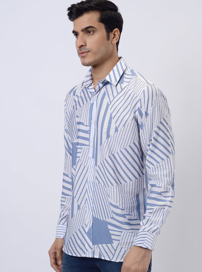 Light Blue Printed Slim Fit Casual Shirt | JadeBlue