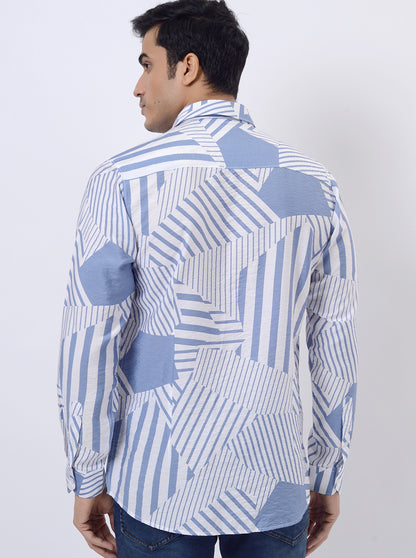 Light Blue Printed Slim Fit Casual Shirt | JadeBlue