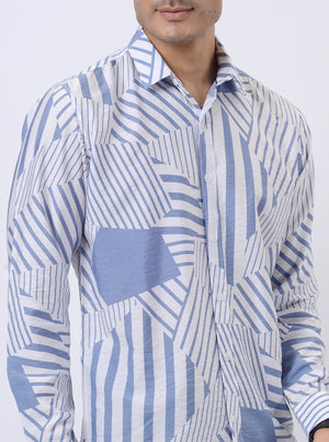 Light Blue Printed Slim Fit Casual Shirt | JadeBlue