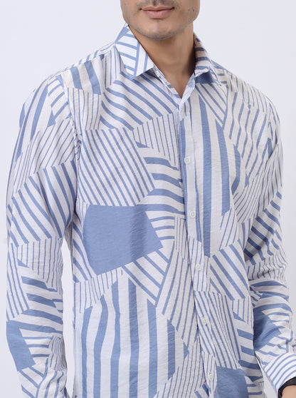 Light Blue Printed Slim Fit Casual Shirt | JadeBlue