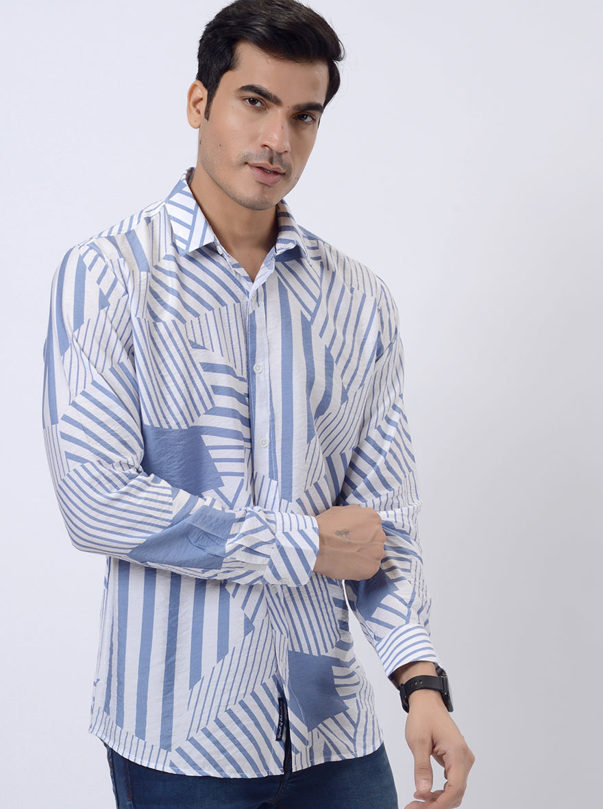 Light Blue Printed Slim Fit Casual Shirt | JadeBlue