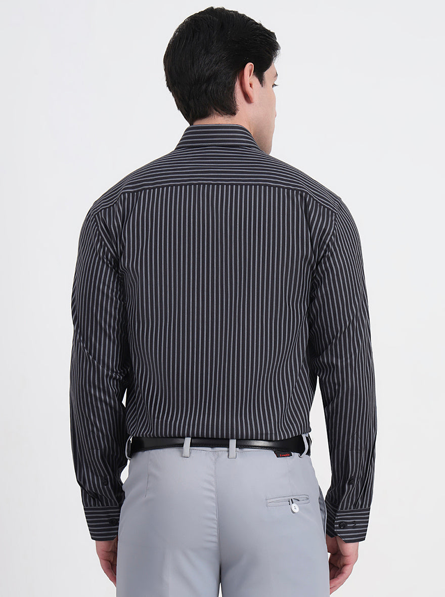 Black & Grey Striped Regular Fit Formal Shirt | JadeBlue