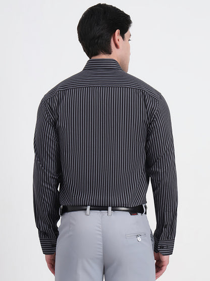 Black & Grey Striped Regular Fit Formal Shirt | JadeBlue