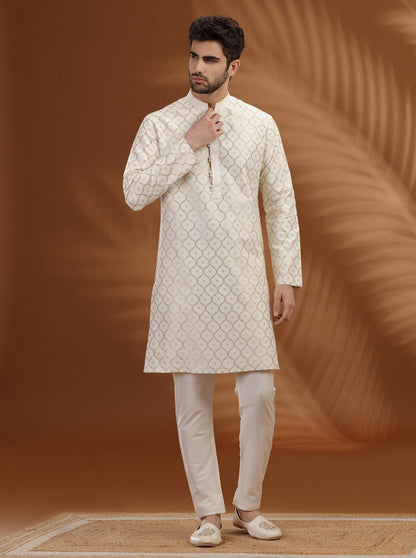 Ivory pattern woven Kurta Pajama | TULA
