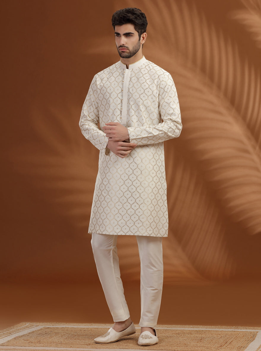 Ivory pattern woven Kurta Pajama | TULA