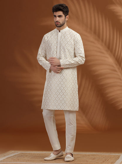 Ivory pattern woven Kurta Pajama | TULA