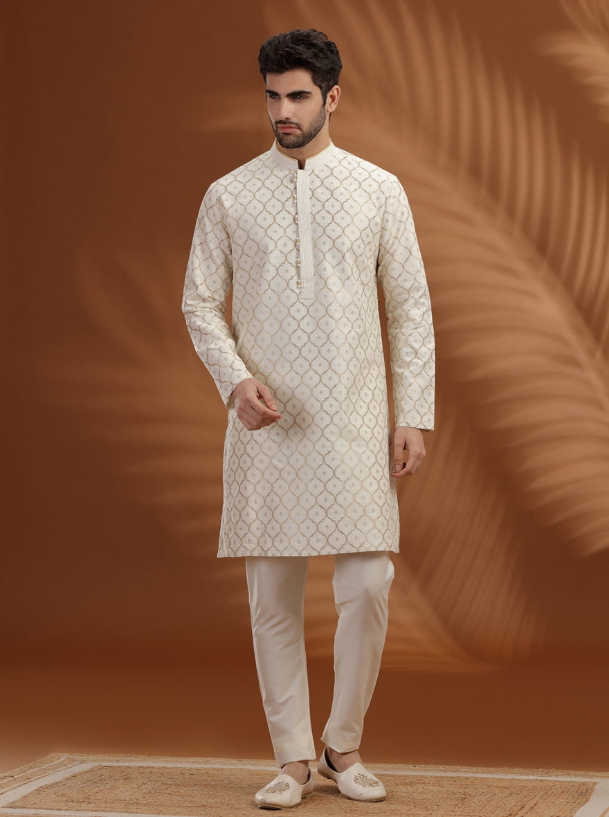 Ivory pattern woven Kurta Pajama | TULA