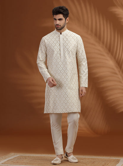 Ivory pattern woven Kurta Pajama | TULA