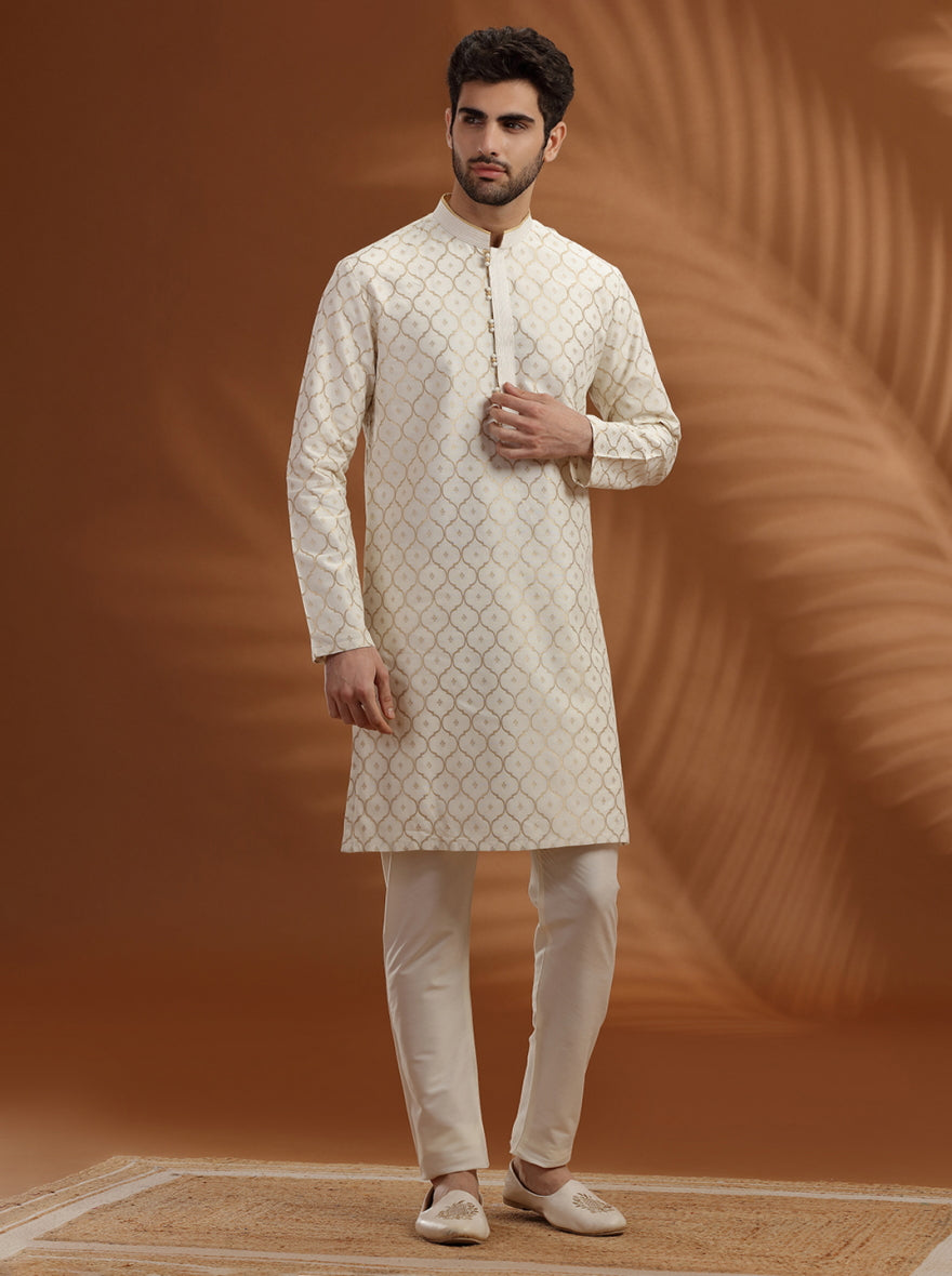 Ivory pattern woven Kurta Pajama | TULA
