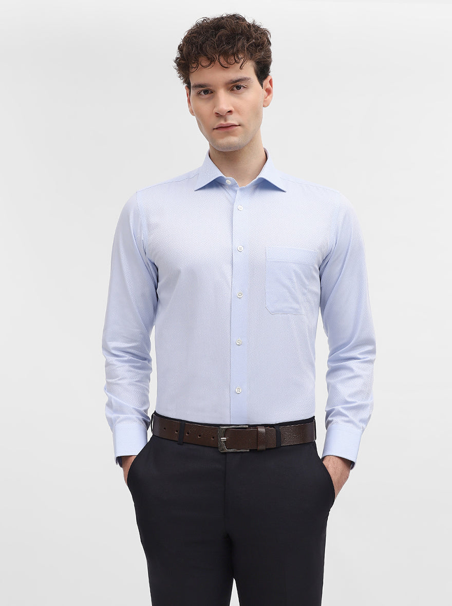 Sky Blue Solid Slim Fit Formal Shirt | JadeBlue Super Luxe