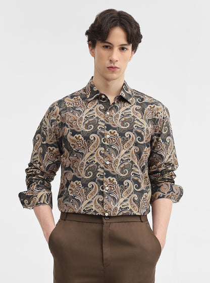Brown Printed Slim Fit Casual Shirt | JadeBlue