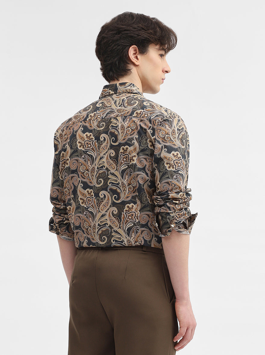 Brown Printed Slim Fit Casual Shirt | JadeBlue