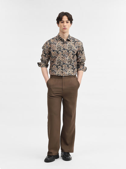 Brown Printed Slim Fit Casual Shirt | JadeBlue
