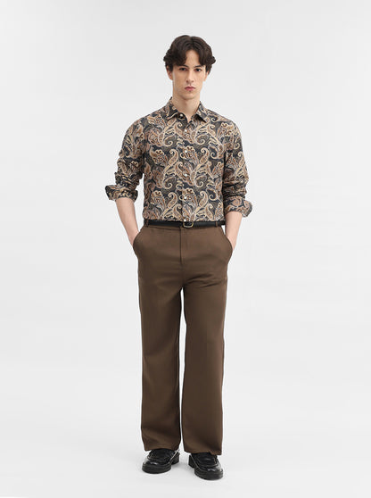 Brown Printed Slim Fit Casual Shirt | JadeBlue