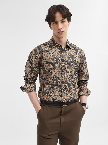 Brown Printed Slim Fit Casual Shirt | JadeBlue