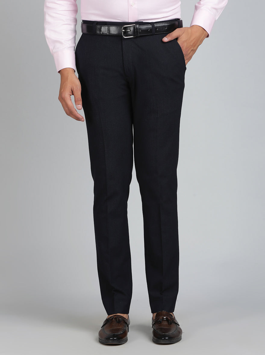 Navy Blue Solid Super Slim Fit Formal Trouser | JadeBlue Youth
