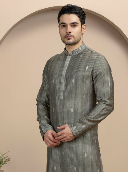 Green Self Design Kurta Pajama | Virasana