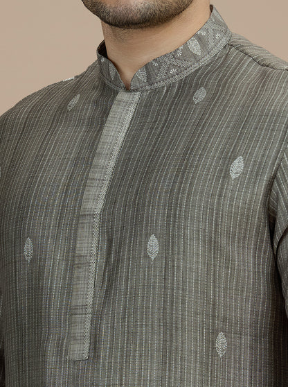 Green Self Design Kurta Pajama | Virasana