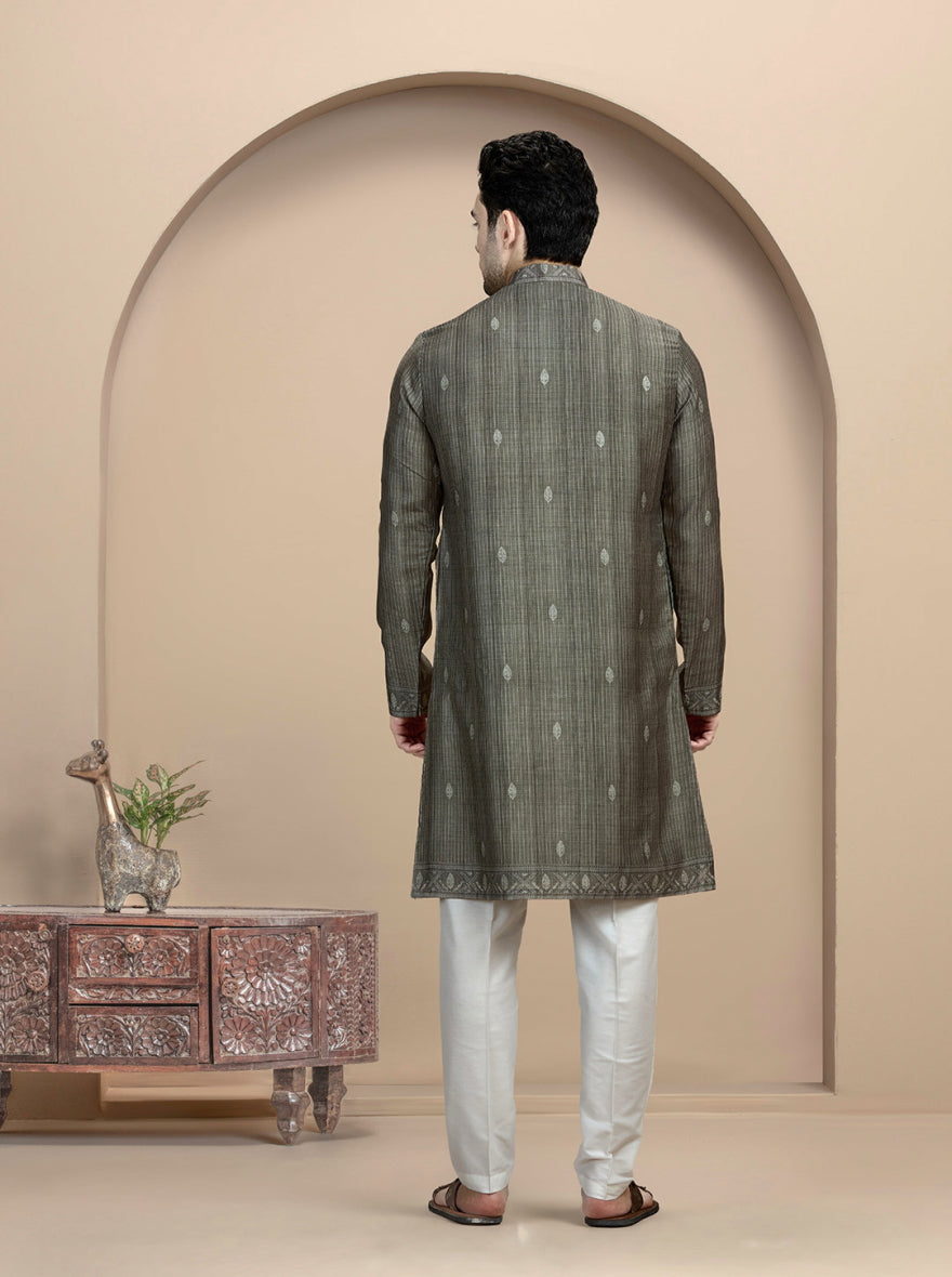 Green Self Design Kurta Pajama | Virasana