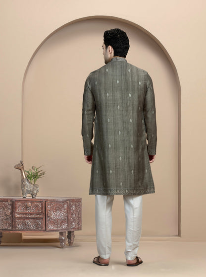 Green Self Design Kurta Pajama | Virasana