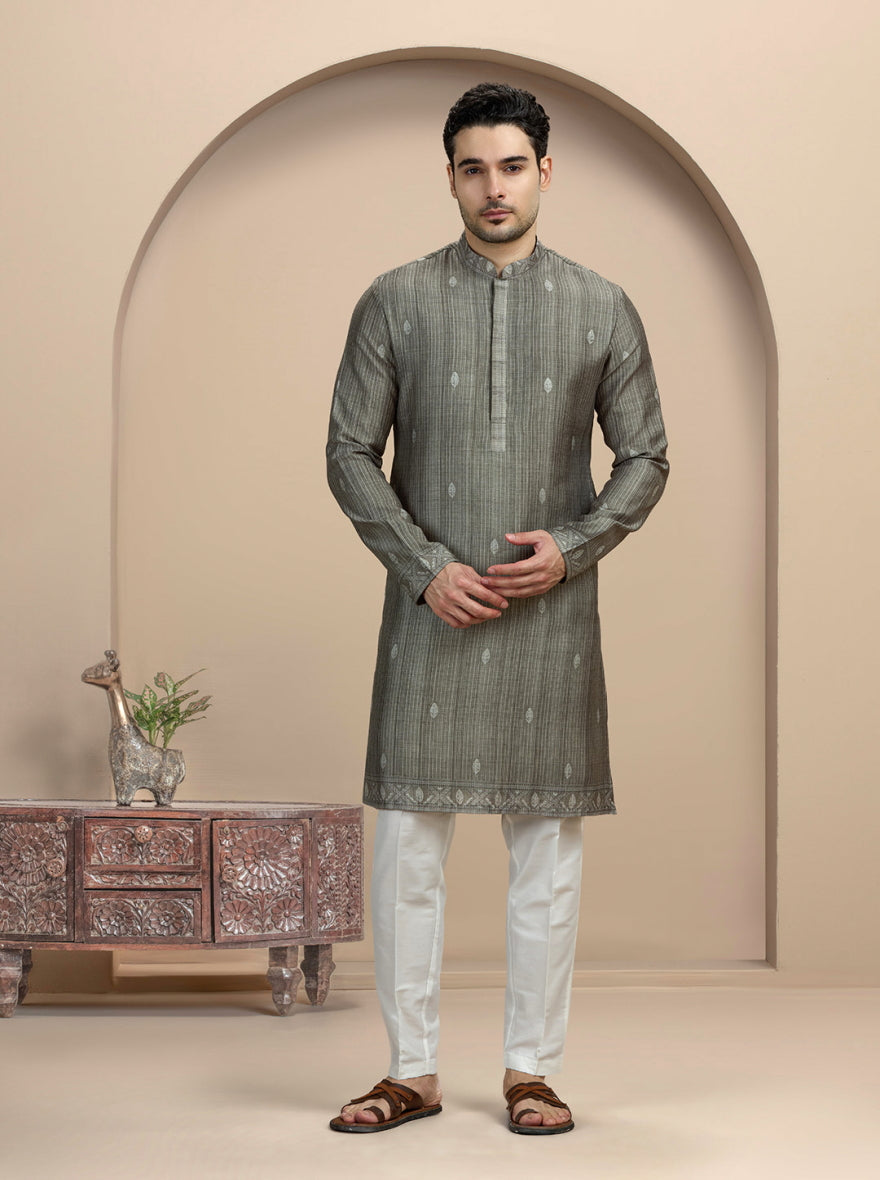 Green Self Design Kurta Pajama | Virasana