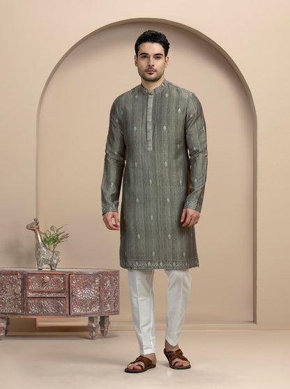 Green Self Design Kurta Pajama | Virasana