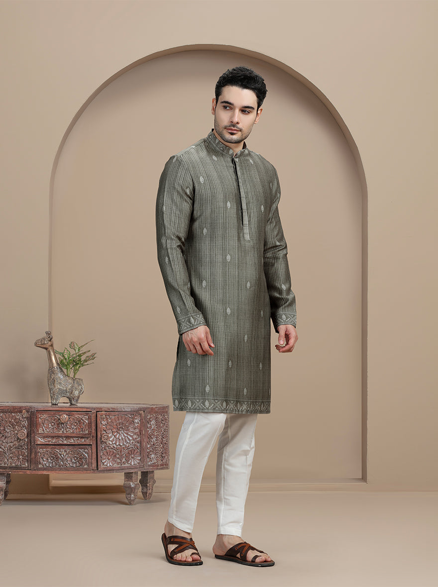 Green Self Design Kurta Pajama | Virasana