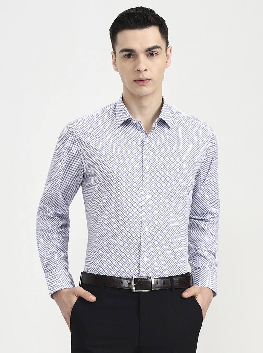 Blue & White Printed Regular Fit Formal Shirt | JadeBlue