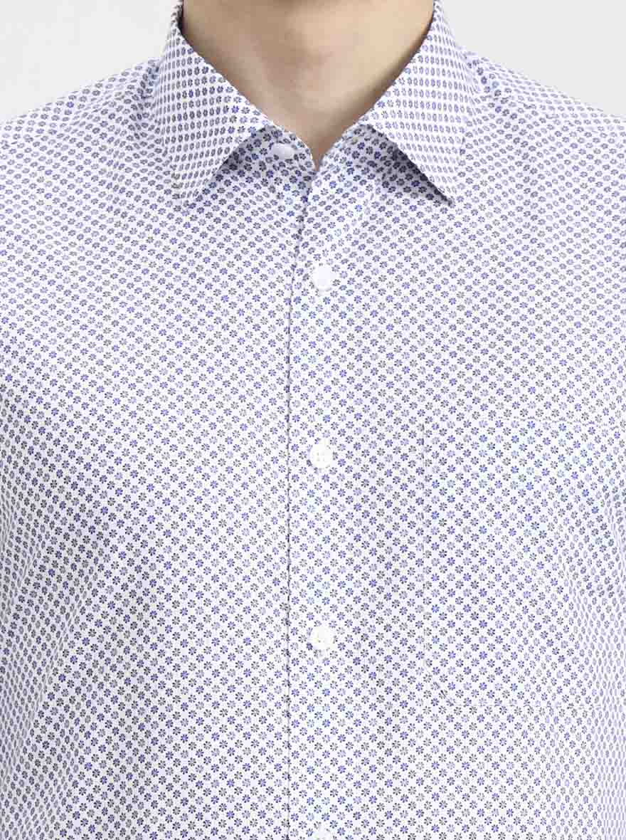 Blue & White Printed Regular Fit Formal Shirt | JadeBlue