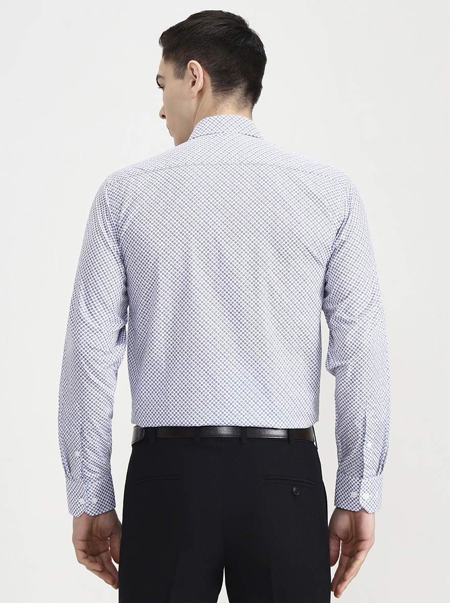 Blue & White Printed Regular Fit Formal Shirt | JadeBlue