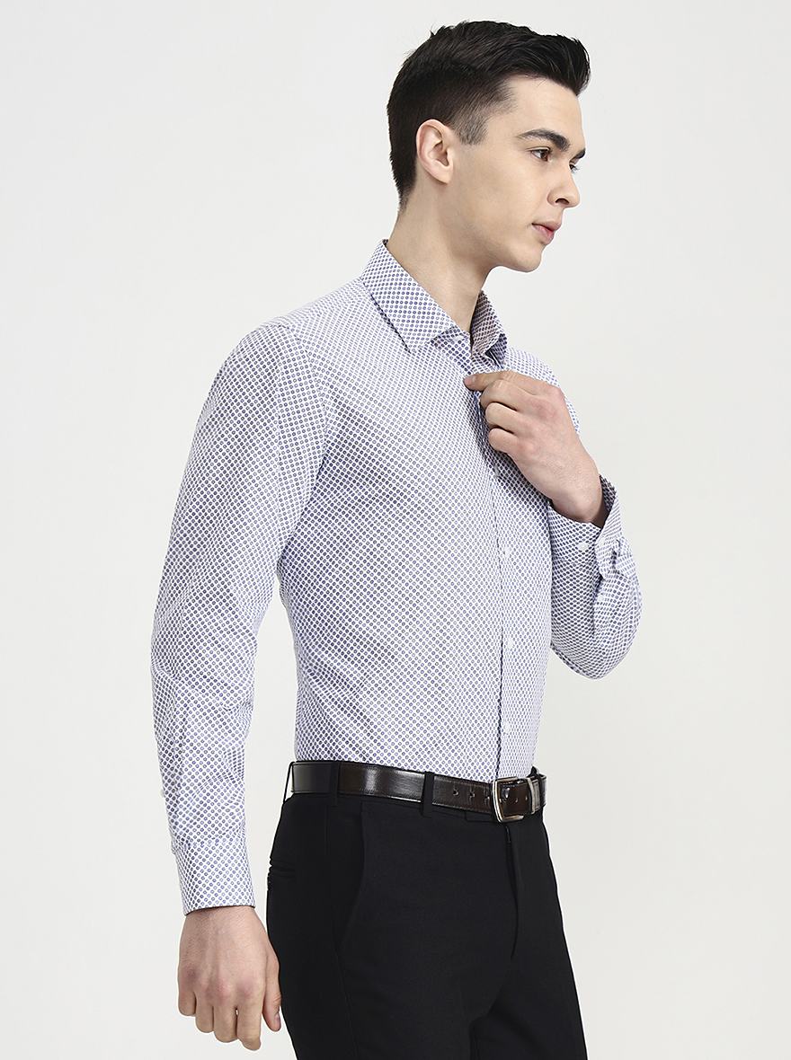 Blue & White Printed Regular Fit Formal Shirt | JadeBlue