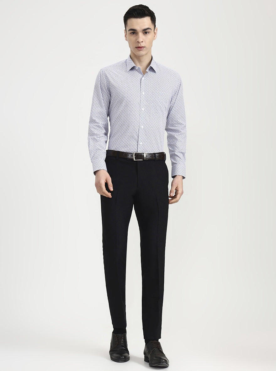 Blue & White Printed Regular Fit Formal Shirt | JadeBlue