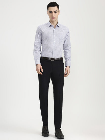 Blue & White Printed Regular Fit Formal Shirt | JadeBlue
