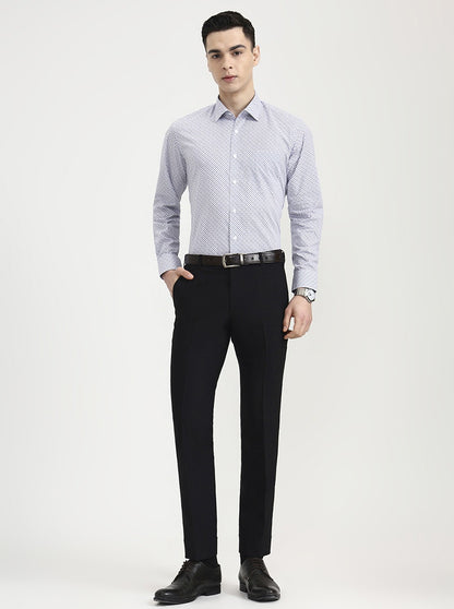 Blue & White Printed Regular Fit Formal Shirt | JadeBlue