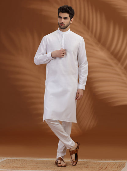 White Solid Modi Kurta | JadeBlue