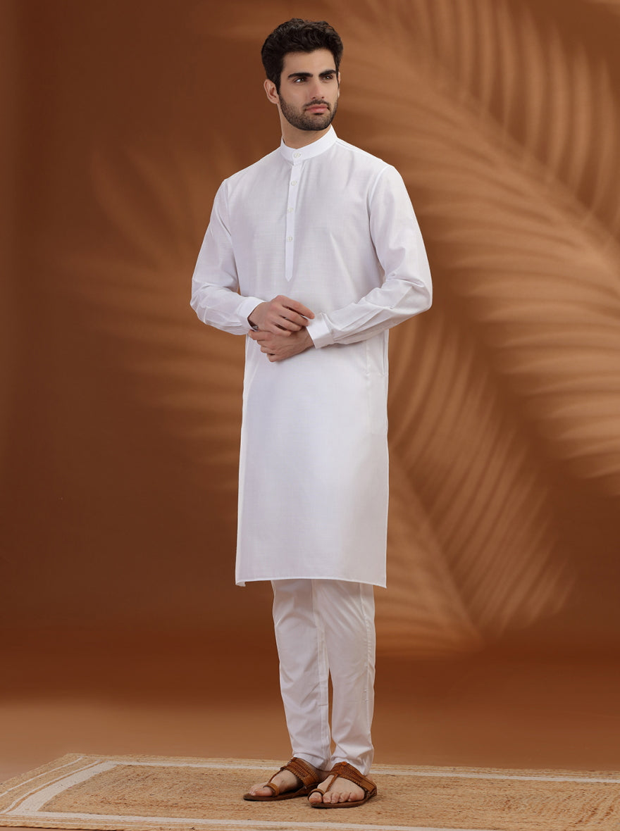 White Solid Modi Kurta | JadeBlue