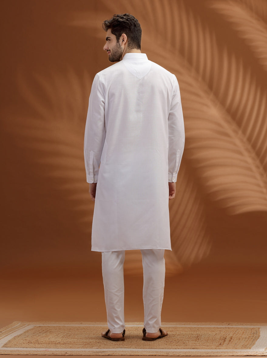 White Solid Modi Kurta | JadeBlue
