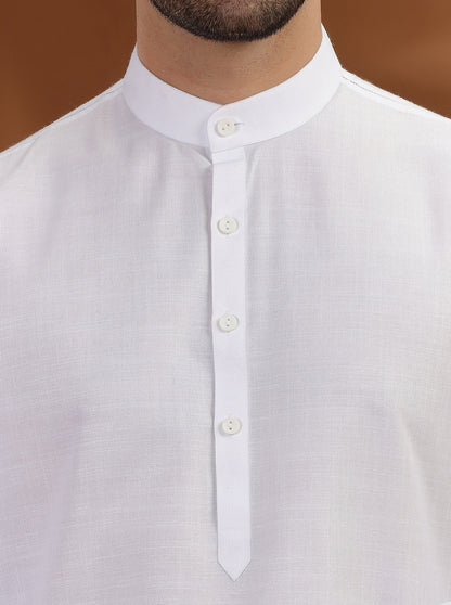 White Solid Modi Kurta | JadeBlue