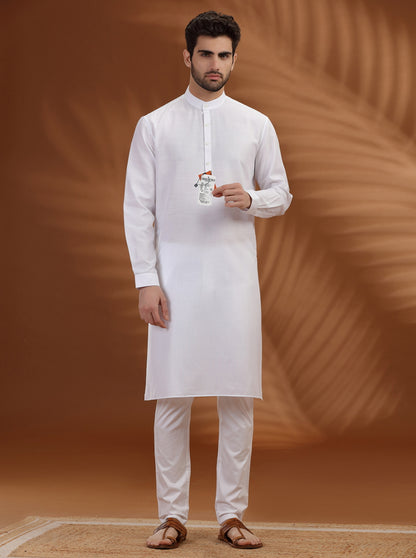 White Solid Modi Kurta | JadeBlue